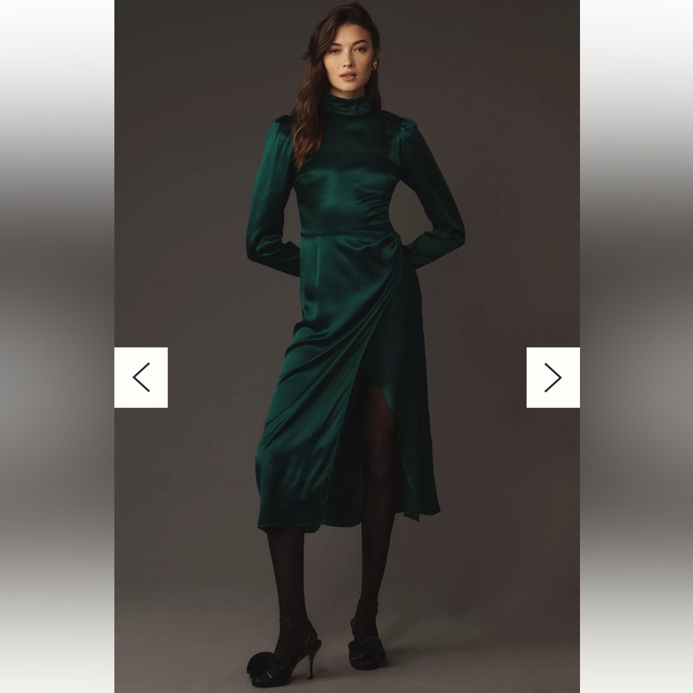 Reformation silk emerald green Christmas dress size 0 - Picture 2 of 8